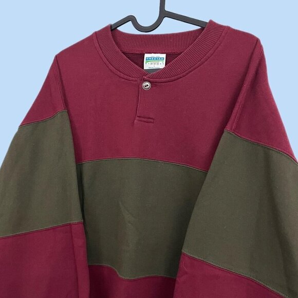90s red green colorblock henley sweatshirt - Picture 1 of 7